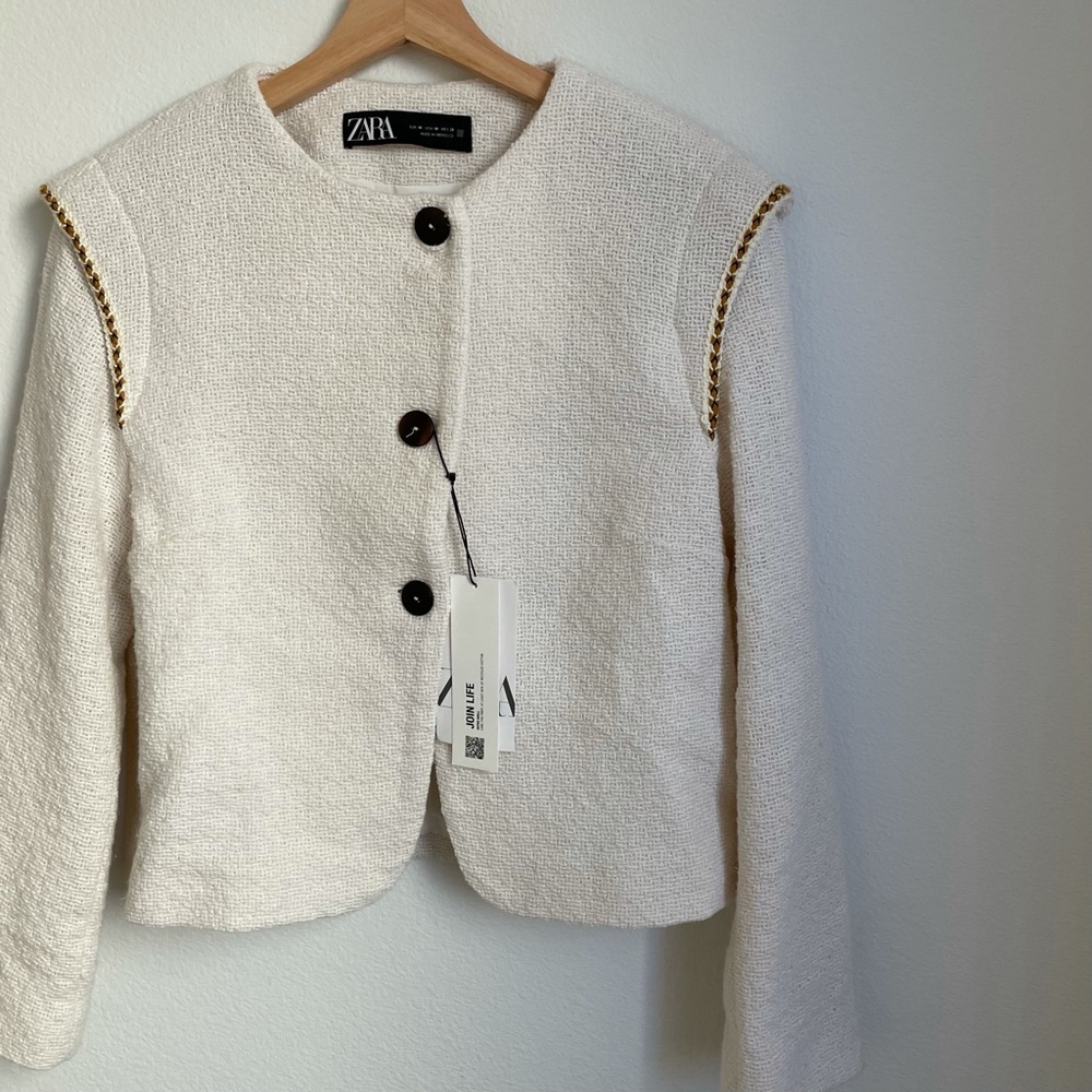 Zara Textured Jacket With Contrasting Piping - Picture 12 of 16